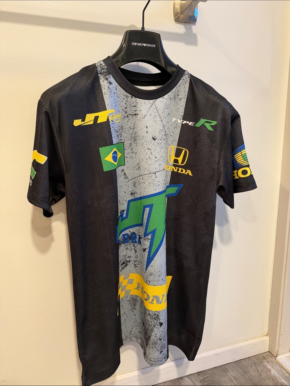 Honda Racing Graphic Jersey - Black with Gray, Yellow & Green Accents Brasil
